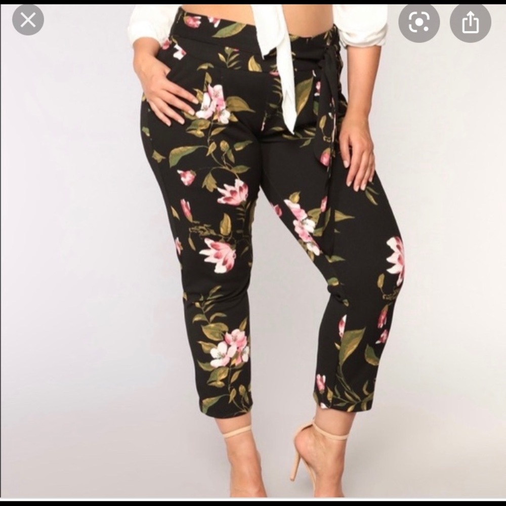 Fashion Nova floral pants with tie belt